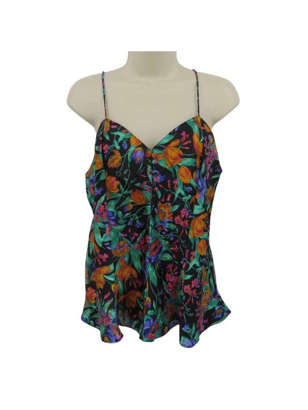 VTG Kathryn Women Medium Tropical Floral Flower Botanical Cami Tank Top Buttons